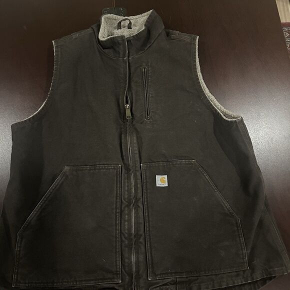 Carhartt Womens Brown Sherpa Lined Canvas Duck Vest Workwear Size 1X - Picture 1 of 12